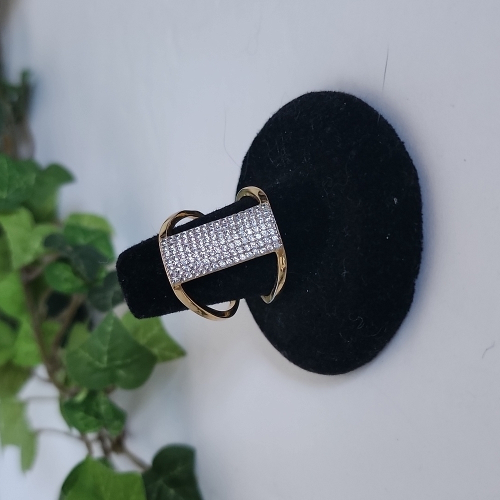 Gold and Crystal Double Band Adjustable Ring